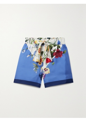 Oscar de la Renta - Tie-front Floral-print Silk-satin Twill Shorts - Blue - US0,US2,US4,US6,US8,US10,US12,US14