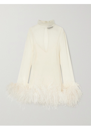 Taller Marmo - + Net Sustain Gina Feather-trimmed Silk-georgette Mini Dress - Ivory - IT36,IT38,IT40,IT42,IT44,IT46,IT48