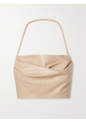 Balmain - Cropped Gathered Leather Halterneck Top - Neutrals - FR 34,FR 36,FR 38,FR 40