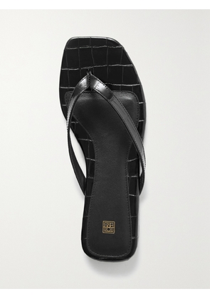 TOTEME - Croc-effect Leather Flip Flops - Black - IT35,IT36,IT37,IT38,IT39,IT40,IT41,IT42