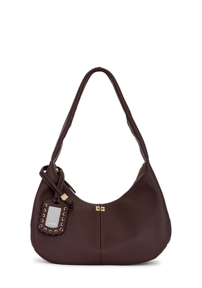 Ganni Grained Medium Hobo Bag in Brown.