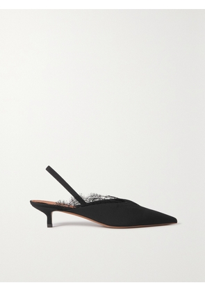 NEOUS - Irena Lace-trimmed Crepe De Chine Slingback Pumps - Black - IT35,IT35.5,IT36,IT36.5,IT37,IT37.5,IT38,IT38.5,IT39,IT39.5,IT40,IT40.5,IT41,IT41.5,IT42