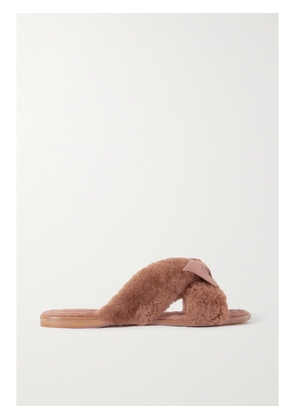 ALEXANDRE BIRMAN - Maxi Clarita Bow-embellished Suede-trimmed Shearling Slides - Brown - IT35,IT35.5,IT36,IT36.5,IT37,IT37.5,IT38,IT38.5,IT39,IT39.5,IT40,IT40.5,IT41,IT41.5,IT42