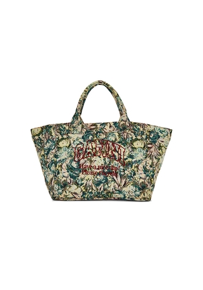 Ganni Reversible Shopper XXL Print Tote Bag in Green.