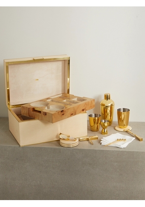 AERIN - Classic Embossed Leather And Brass Bar Set - Cream - One size