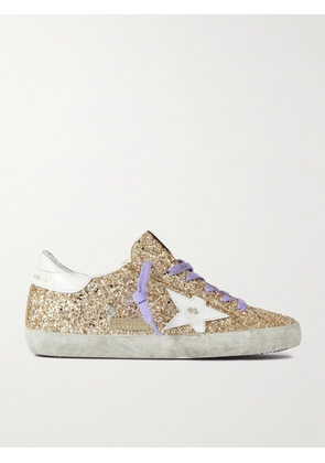 Golden Goose - Super-star Distressed Glittered Leather Sneakers - IT35,IT36,IT37,IT38,IT39,IT40,IT41,IT42