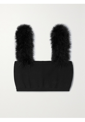 Magda Butrym - Cropped Feather-trimmed Knitted Top - Black - FR 34,FR 36,FR 38,FR 40,FR 42