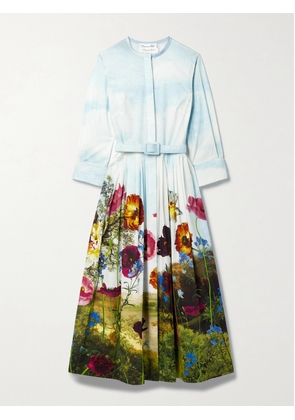 Oscar de la Renta - Belted Leather-trimmed Printed Cotton-poplin Midi Shirt Dress - Ivory - US0,US2,US4,US6,US8,US10,US12,US14,US16