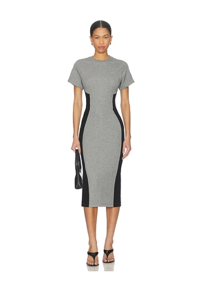 fleur du mal Addie Midi Dress in Grey. Size L. Also in XS, S, M.