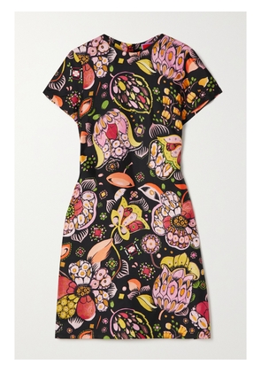 La DoubleJ - Floral-print Silk-twill Mini Dress - Black - xx small,x small,small,medium,large,x large