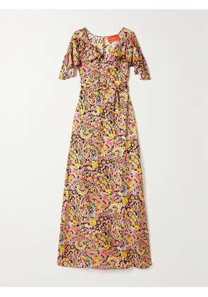 La DoubleJ - 3-way Belted Ruffled Floral-print Silk-twill Maxi Dress - Yellow - x small,small,medium,large,x large
