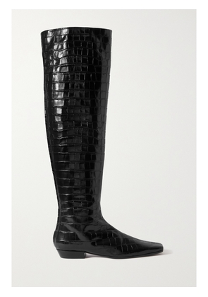 TOTEME - Croc-effect Leather Over-the-knee Boots - Black - IT35,IT36,IT37,IT38,IT39,IT40,IT41,IT42