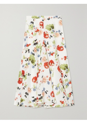 Erdem - Christina Pleated Floral-print Silk Crepe De Chine Midi Skirt - White - UK 6,UK 8,UK 10,UK 12,UK 14,UK 16,UK 18,UK 20,UK 22