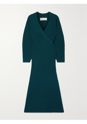 MARA HOFFMAN - Samira Wrap-effect Ribbed Organic Cotton-blend Midi Dress - Blue - XXS,XS,S,M,L,XL