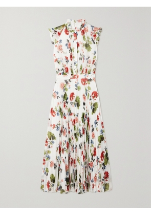 Erdem - Roisin Ruffled Pleated Floral-print Georgette Midi Dress - White - UK 6,UK 8,UK 10,UK 12,UK 14,UK 16