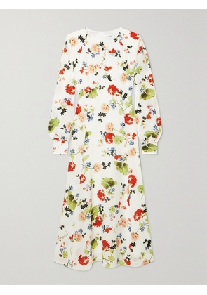 Erdem - Leigh Floral-print Silk Crepe De Chine Midi Dress - White - UK 6,UK 8,UK 10,UK 12,UK 14,UK 16,UK 18,UK 20,UK 22