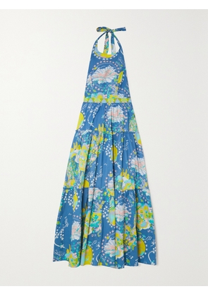 Emporio Sirenuse - Isotta Tiered Printed Cotton-poplin Halterneck Maxi Dress - Blue - IT38,IT40,IT42,IT44,IT46,IT48,IT50