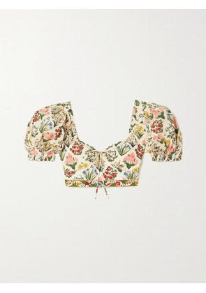 Agua by Agua Bendita - Palmarosa Cropped Floral-print Organic Cotton-poplin Top - White - x small,small,medium,large,x large