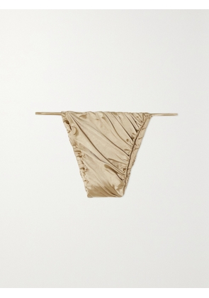 ISA BOULDER - Flash Ruched Stretch-satin Bikini Briefs - Gold - x small,small,medium,large,x large