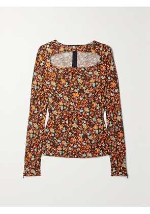 Victoria Beckham - Cutout Floral-print Jersey Top - Brown - UK 4,UK 6,UK 8,UK 10,UK 12,UK 14