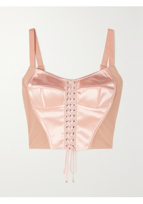 Dolce & Gabbana - Lace-up Satin And Mesh Bustier Top - Pink - IT36,IT38,IT40,IT42,IT44,IT46,IT48,IT50
