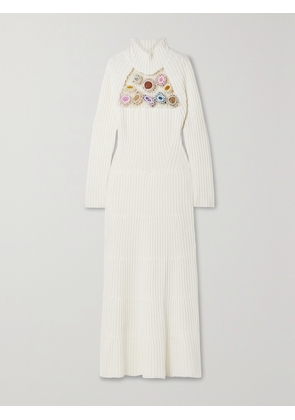 Gabriela Hearst - Juana Embellished Cutout Ribbed Cashmere Maxi Dress - Ivory - x small,small,medium,large,x large