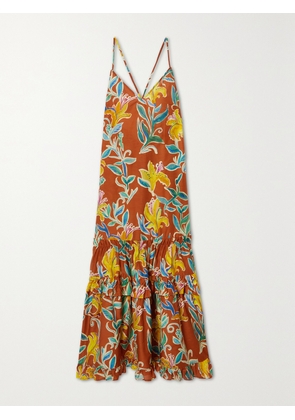 La DoubleJ - Radiosa Tiered Floral-print Cotton And Silk-blend Voile Maxi Dress - Orange - x small,small,medium,large,x large