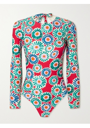 La DoubleJ - Open-back Floral-print Stretch-jersey Bodysuit - Blue - x small,small,medium,large,x large