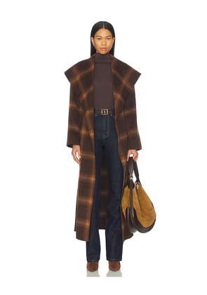 SIMKHAI Mulholland Plaid Robe Coat in Brown. Size L. Also in M, S.
