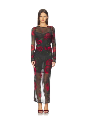 Good American Mesh Ruched Maxi Dress in Black. Size L. Also in M, S, XS, XXL/2X, XXXXL/4X.