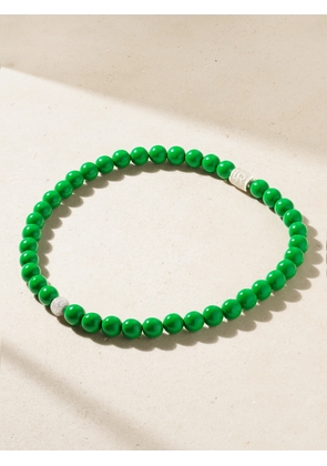 Lauren Rubinski - 14-karat White Gold, Enamel And Diamond Necklace - Green - One size