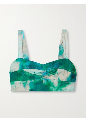 JASON WU COLLECTION - Cropped Printed Crinkled Cotton-blend Top - Blue - US0,US2,US4,US6,US8,US10,US12,US14