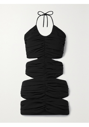 MÔNOT - Cutout Ruched Jersey Halterneck Mini Dress - Black - US0,US2,US4,US6,US8,US10