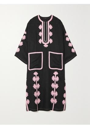 Vita Kin - Amina Embroidered Linen Midi Dress - Black - x small,small,medium,large