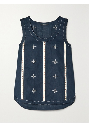 Vita Kin - Gera Embroidered Linen Top - Blue - x small,small,medium,large