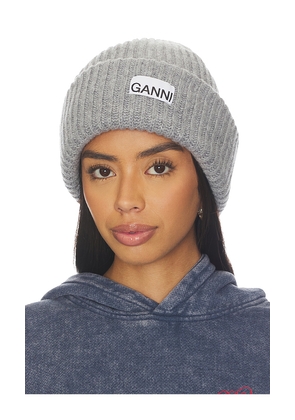 Ganni Structured Rib Beanie in Grey.