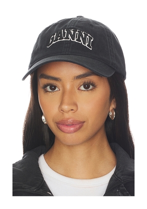 Ganni Washed Canvas Cap in Black.