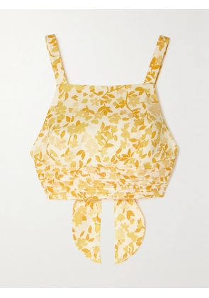 PEONY - + Net Sustain Cropped Open-back Floral-print Linen Top - Yellow - x small,small,medium,large,x large