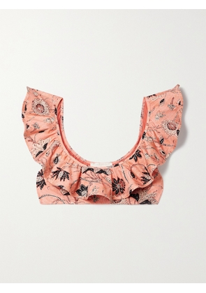 Ulla Johnson - Azores Ruffled Printed Bikini Top - Pink - x small,small,medium,large,x large