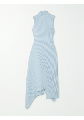 Stella McCartney - Asymmetric Ribbed Organic Cotton Turtleneck Dress - Blue - IT34,IT36,IT38,IT40,IT42,IT44,IT46,IT48,IT50