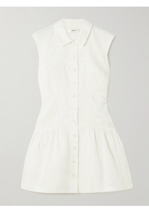 FRAME - Gathered Linen Mini Shirt Dress - White - x small,small,medium,large