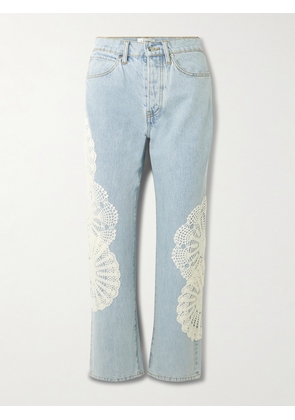 FRAME - Appliquéd Cropped High-rise Straight-leg Jeans - Blue - 24,25,26,27,28,29,30,31,32