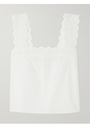 FRAME - The Eyelet Broderie Anglaise Organic Cotton Tank - White - x small,small,medium,large