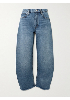 FRAME - The Bubble Crop Frayed High-rise Barrel-leg Jeans - Blue - 23,24,25,26,27,28,29,30,31,32,33