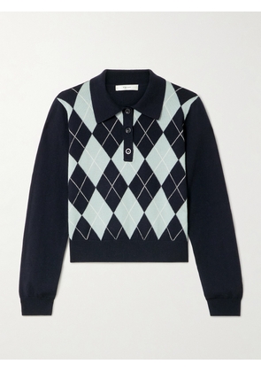FRAME - Argyle Merino Wool Polo Sweater - Blue - x small,small,medium,large,x large