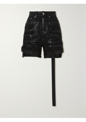 Rick Owens - Distressed Metallic Coated-denim Shorts - Black - 25,26,27,28,29,30,31,32