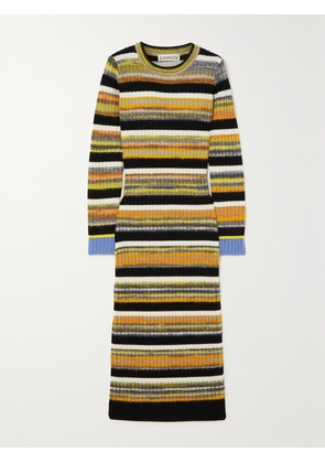 ZANKOV - Camille Striped Brushed Ribbed-knit Midi Dress - Black - small,medium,large