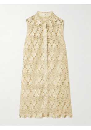 FRAME - The Deco Scalloped Guipure Lace Mini Shirt Dress - Cream - x small,small,medium,large,x large