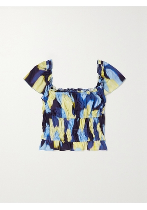 Altuzarra - Darcey Ruffled Printed Stretch-cotton Poplin Top - Blue - FR 34,FR 36,FR 38,FR 40,FR 42,FR 44