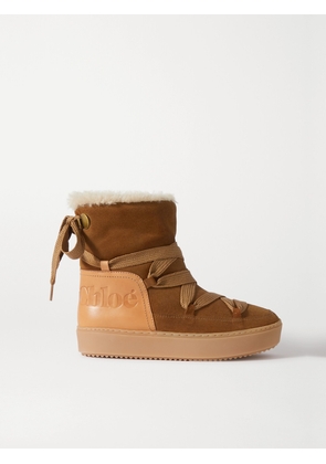 SEE BY CHLOÉ - Leather-trimmed Suede And Shearling Ankle Boots - Brown - IT35,IT36,IT37,IT38,IT39,IT40,IT41,IT42